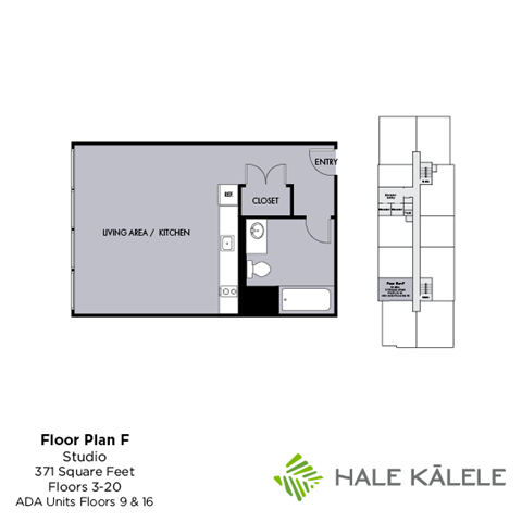 Floor plan for studio, 1 bath, 371 sqft
